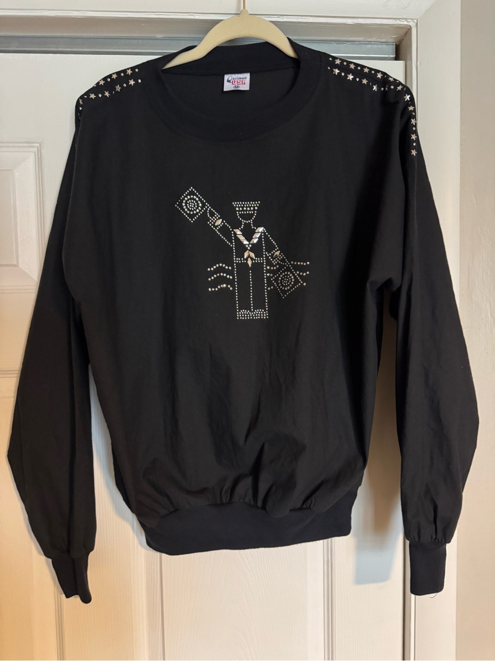 quiltman usa vintage black rhinestone embellished sweatshirt size m